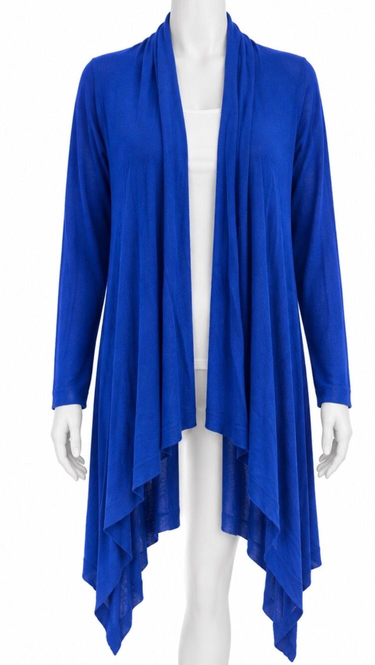 DKNY Designer Y2K Cobalt Blue Convertible 3-Way Wrap Cardigan Draped Petite S
